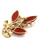 Red Coral and Pearl Floral Brooch Pin